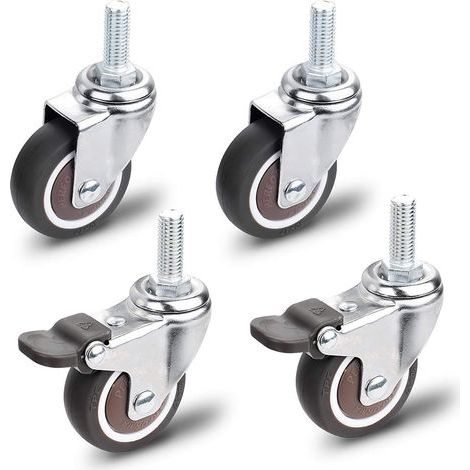 Furniture Casters, 2 Pieces Swivel Caster with Brake + 2 Pieces Swivel Caster without Brake, M10x25mm Universal Furniture Casters, Load Capacity 40KG per Caster (1/5)