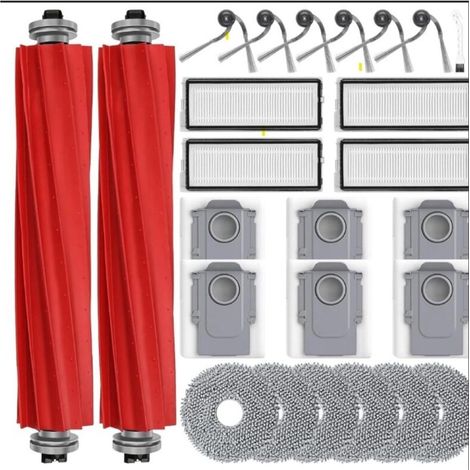 26 accessoires de rechange pour aspirateur robot laveur Roborock QV 35A / QV 35S / QR 798 / QR 598 : 6 sacs à poussière, 6 serpillères, 6 brosses latérales, 4 filtres HEPA et 2 brosses principales. (1/4)