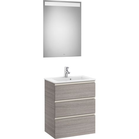 Meuble 3 tiroirs, lavabo et miroir LED THE GAP - ROCA Couleur : Chêne City texturé (1/3)