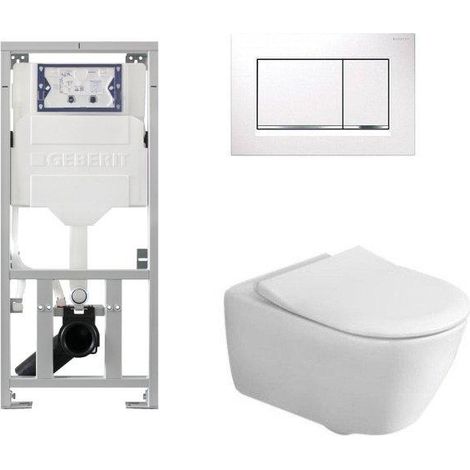 Villeroy & Boch Subway 2.0 ensemble encastré avec cuvette suspendue à évacuation profonde DirectFlush abattant SlimSeat plaque de recouvrement Sigma