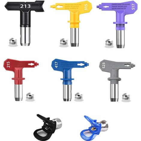 Airless-Farbspritzpistolen-Düsen-Set. Sprühspitzen für Airless-Sprüher, wendbare Airless-Farbsprühdüsenspitzen, 6 Stück mit 2 Düsensitzen. (8 Stück) (1/5)