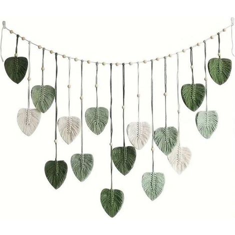 Décoration murale bohème en macramé avec feuilles pour chambre de bébé, 119 cm de long, tapisserie tissée à la main avec pompon en fil, décoration murale bohème pour chambre de bébé, chambre à coucher (1/3)