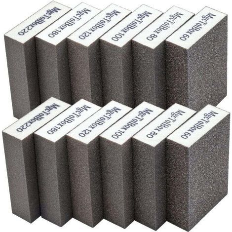 12pcs Sanding Sponge, Sanding Blocks Kit Polishing Grit 60/80/100/120/180/220 Specifications Washable and Reusable (1/4)