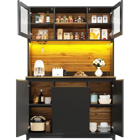 CHICFURN Colonna cucina 120x40x180 cm in MDF e metallo nero con LED e contenitori (1/5)