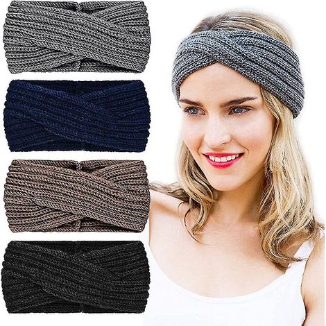 Set mit 4 Damen-Stirnbändern, gestricktes Winterstirnband mit warmen Ohrenklappen – Modell 2 (1/5)