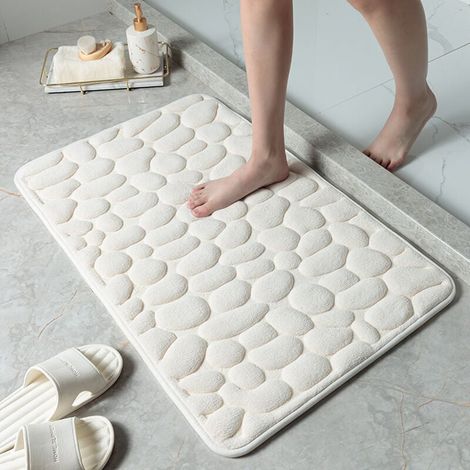 Tapis de sol gaufré en galets, tapis de sol absorbant antidérapant pour entrée de salle de bain (blanc lait, 40 x 60CM) (1/4)
