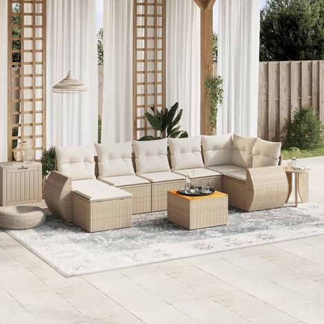 Salon de jardin avec coussins 8 pcs beige résine tressée vidaXL (1/3)