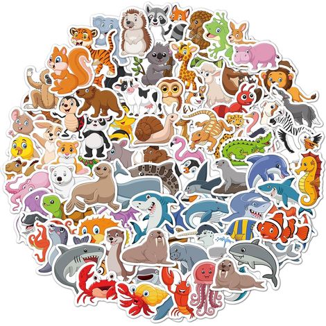 100 pegatinas de animales, calcomanías de vinilo impermeables con forma de animales, pegatinas para sellar regalos, manualidades, álbumes de recortes, tarjetas de felicitación, adolescentes, monopatín