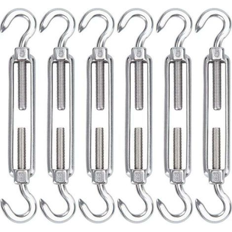 M5 Tendeur Cable Acier Inoxydable, Lot de 6 Tendeur de Fil Crochet et Crochet Réglable Heavy Duty Tension Hook & Hook pour Corde Cable Fil à Linge, Grillagefor Sun Shade Installation (1/4)