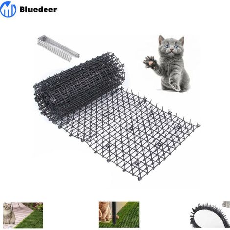 Bluedeer – Tapis anti-chat avec pointes en métal – Répulsif écologique 200 cm x 30 cm – 8 ancrages en U pour fixation au sol – Protection jardin et plantes