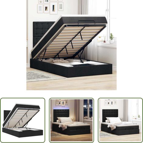 vidaXL LED-Beleuchtung - Ottoman-Bett mit Matratze & LEDs Schwarz 120x200 cm Stoff (1/5)