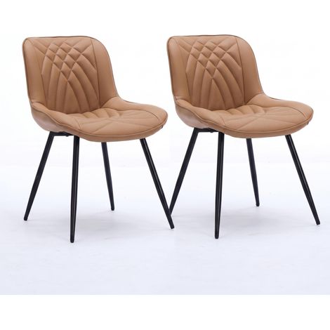 FurnitureR Lot de 2 chaises à manger kaki, PU perforé, pieds métal, surpiqûres 3D et pieds métal noirs associent confort, soutien et style chaleureux (1/5)