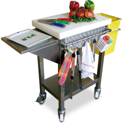 Billot de Boucher en Polyéthylène Blanc et Inox Spécial Desserte Barbecue - Fricosmos (1/2)