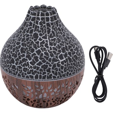 Air Diffuser Humidifier Luminous Hallow Mini USB Aromatherapy Diffuser Silent Auto Shut Off for Home Spa Black Crack Dark Wood Grain (1/4)