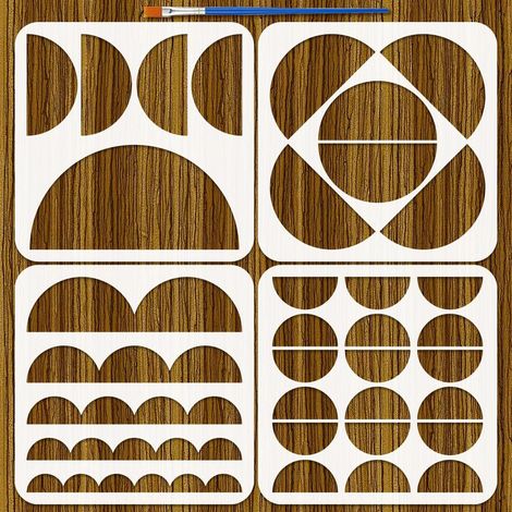 4PCS Pochoirs Demi-Cercle avec 1Pc Pinceau 20x20cm Pochoirs Motifs Formes Géométriques Modèle de Pochoir Thème Géométrique pour Peinture sur Bois Mur Tissu Meuble (1/5)