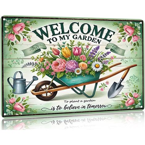 Cadeaux de Jardinage Plaques de Jardinage Vintage Plaque Étaine « Welcome to My Garden » (Bienvenue dans Mon Jardin), pour Maison, Jardin, Serre, Salon, Chambre, Cour, Décoration de Cottage 20X30 cm (1/5)