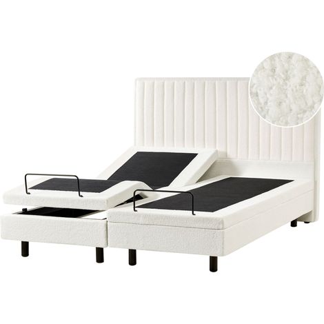 Electric Bed Off-White EU King Size 5ft3 Remote Control Adjustable Boucle Upholstery CASTELLAN