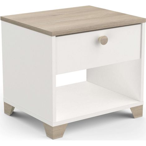 Table de chevet Izzy 1 tiroir en blanc et chêne 40x36x43cm (1/5)