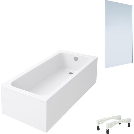 Bañera recta VILLEROY & BOCH Architectura con patas acrílica 170 x 75 cm + Mampara de bañera derecha AURYS Mist 1 cromada