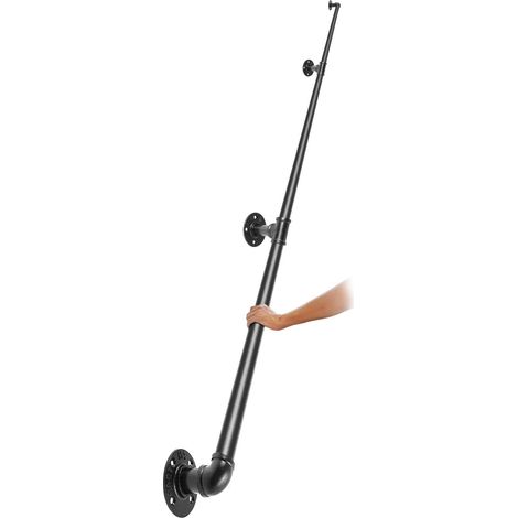 Rambarde escalier tubulaire 244 cm acier carbone capacité 200 kg style industriel support mural angles arrondis (1/5)
