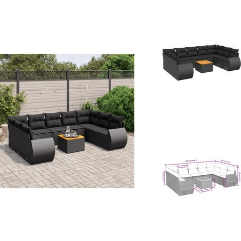 Salon de jardin 10 pcs avec coussins noir résine tressée - Ensemble Salon De Jardin - Meuble Extérieur - Jardin Design - Mobilier De Jardin - Chaise Lounge (1/3)