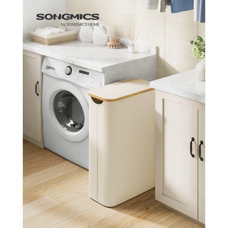 Songmics – Panier à linge mince 65L – Tissu Oxford 600D résistant – Doublure amovible en maille – Dimensions 42 x 22,5 x 70,5 cm – Couvercle avec poignée en bambou