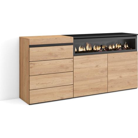 Skraut Home - Cassettiera, Mobile Armadio con cassetti, 157x75x35 cm, Camera da letto, stanza, Camino elettrico, Stile moderno, Rovere (1/5)