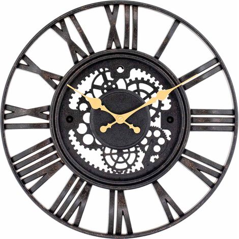 Vintage-Wanduhr mit Stanzschnitt, Schwarz/Gold, Ø 38 cm, Thinia Home
