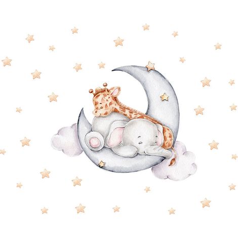 Éléphant girafe Stickers muraux pour chambres d'enfants mur décoratif vinyle motif Animal lune enfant Stickers muraux pour chambre d'enfants (1/5)
