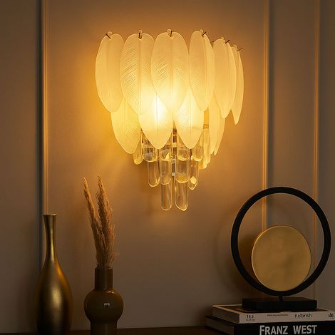 Lampada da parete a LED lampada da corridoio cristalli lampada da soggiorno foglie lampada da parete 3 fiamme, metallo cromato, acrilico, 3x 4W 3x 320lm bianco caldo, LxH 35,5 x 40 cm