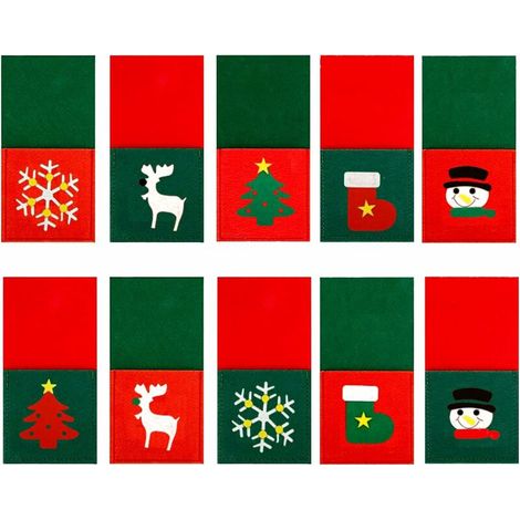 10 Stück Weihnachtsgeschirr-Tasche, Geschirr-Aufbewahrungstasche, Besteck, Weihnachtsessen, Party, Tischdekoration, Schneemann, Weihnachtsbaum, Schneeflocke, Elch (1/5)