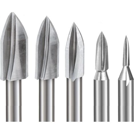 Jeu de Fraises Rotatives pour Outil Rotatif, 5 pièces Fraise Bois Tige 6MM pour Bricolage, Sculpture sur bois, Gravure, Perçage, Grande sculpture sur bois