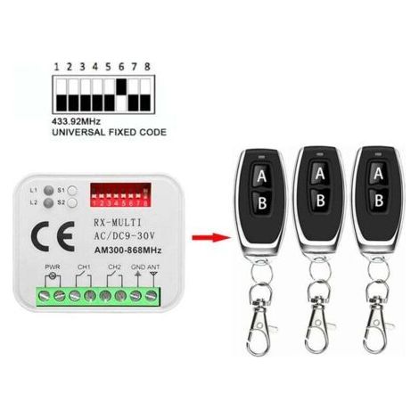 Récepteur à distance pour portail de garage - RX MULTI 300-900MHZ - 433 868MHz - AC/DC 9-30V - Avec télécommande (1/4)