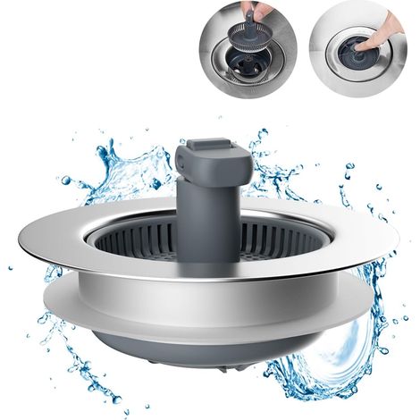 Filtro per lavello da cucina e tappo di scarico 3 in 1, guscio in acciaio inossidabile cromato, cestello anti-intasamento con manico pieghevole per scarico da 3-1/2"