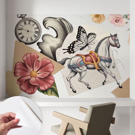 Papier peint autocollant adhésif avec motifs pour salon et chambre accessoire stylé pour votre intérieur Fleurs vintage 104x70 cm (1/5)