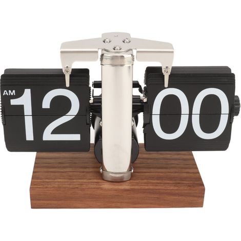 Retro flip-top digital clock, automatic, battery-operated, mechanical, for home, bedroom or office decoration, stainless steel, black (1/5)