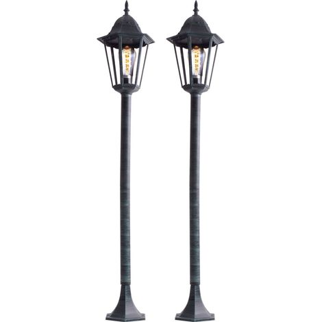 2er Set Außen Steh Leuchten Stand Lampen Laterne Garten Hof ALU Glas Beleuchtung