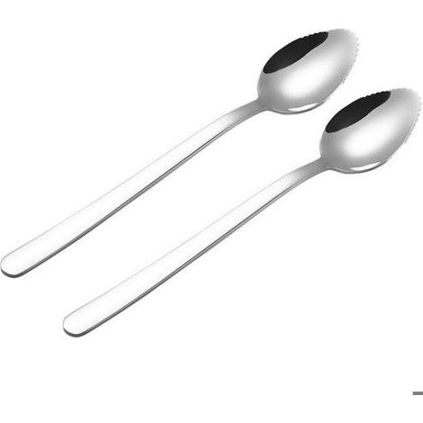 Lot de 2 cuillères à pamplemousse en acier inoxydable poli miroir, cuillères dentelées, vaisselle, cuillères à dessert, (1/4)