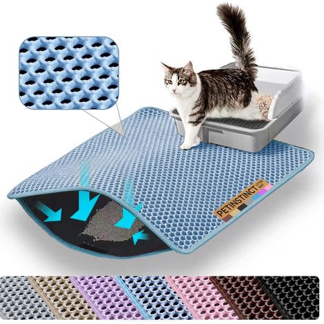 Tapis Litière Chat, 60x45cm, Tapis de Litière pour Chat, Bleu (1/5)