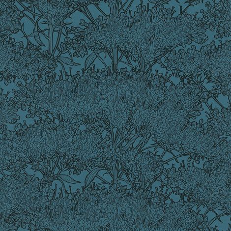 Natur Tapete Profhome 369726 Vliestapete leicht strukturiert mit floralen Ornamenten matt blau schwarz 5,33 m2
