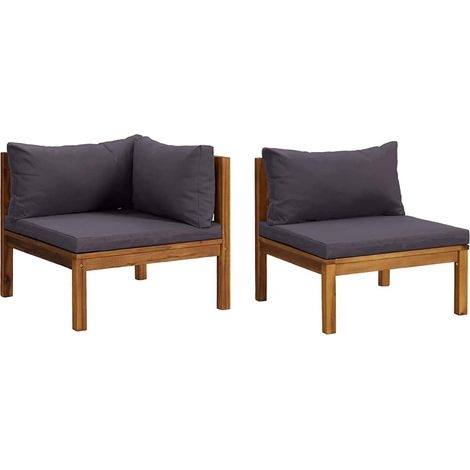 Ensemble de canapés 2pcs  Salon de jardin avec coussins gris foncé Acacia solide