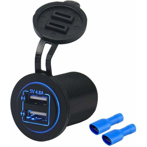 Double Prise De Chargeur Usb Prise De Courant Etanche 4.8A/5V Indicateur Led Pour Voiture 12/24V Rv Bateau Atv Moto Marine, Bleu (1/4)