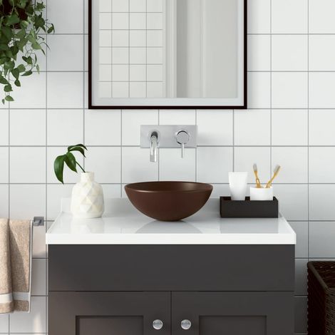 Lavabo de salle de bain, Vasque à poser, Évier de baignade Céramique Marron Rond BVM59888 (1/5)