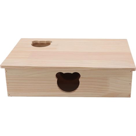 maison pour hamster en bois naturel 6 chambres avec toit mobile et labyrinthe intégré (1/5)