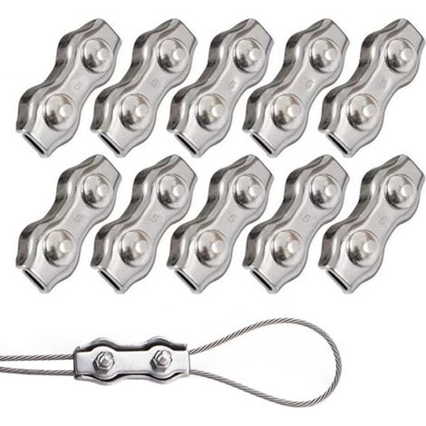10 piezas de clips dúplex M5 para cables de acero inoxidable 304, abrazaderas dúplex para aparejos de cables de acero de 5 mm (1/5)