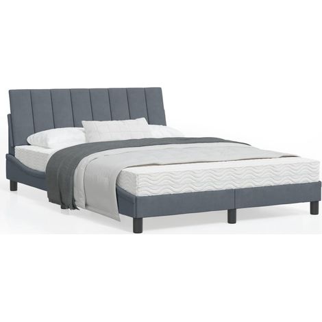 Cadre de lit avec tête de lit Gris foncé 140x190 Velours (1/5)