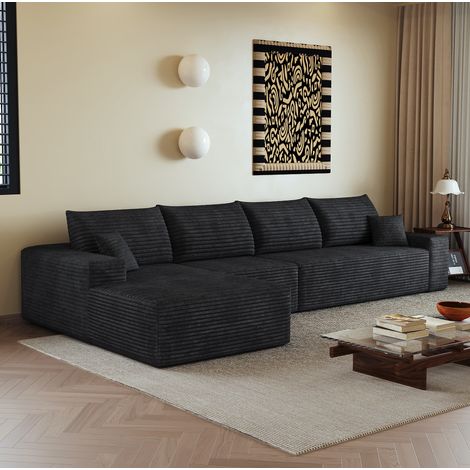 Sofá rinconero modular de 340 cm con chaise longue en L, asiento profundo, sin montaje, negro HAVRYA (1/5)
