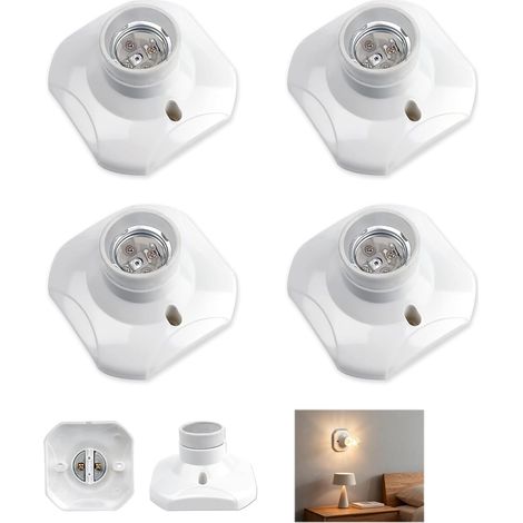 4 x E27 Screw Ceiling Light Sockets, E27 Wall Lamp Base, AC 250V, Square Lamp Holder, Flame Retardant Plastic Base Lamp Holder for LED and Incandescent Bulbs up to 60W (1/5)