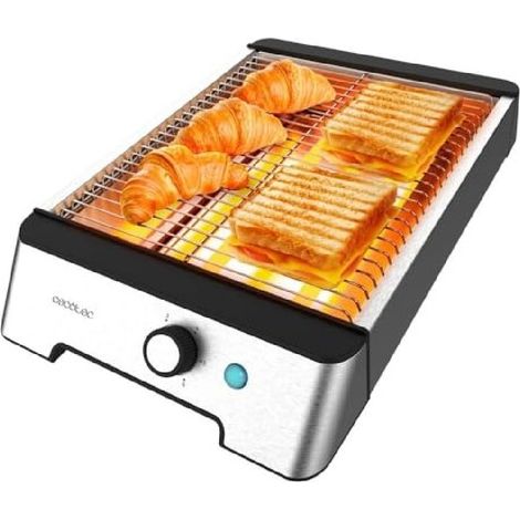 Cecotec Tostadora Pan Horizontal Tostador Plano 3 Resistencias NiceSlice Inox. 1000W, Todo Tipo de Pan o Bollería, Resistencias de Cuarzo, Acabados en Acero Inoxidable, 6 Niveles de Tostado
