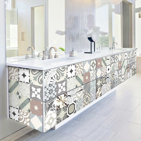 Stickers adhésif décoration Meuble - 60 STICKERS CARREAUX DE CIMENT MEUBLE AUTHENTIQUES ROMULDINO - 60stickers10x10cm (1/5)
